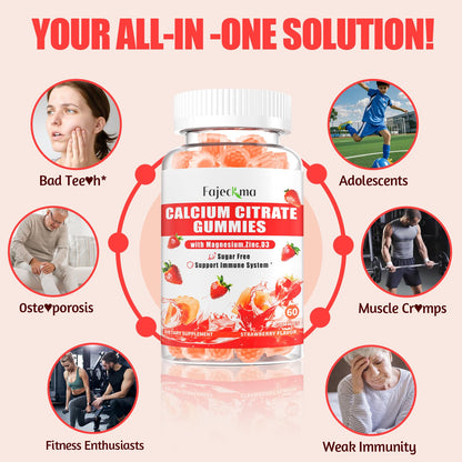 Calcium Citrate Gummies – 1200mg Calcium + Magnesium + Zinc with Vitamin D3 & B6 | Vegan, Sugar Free, 120 Count