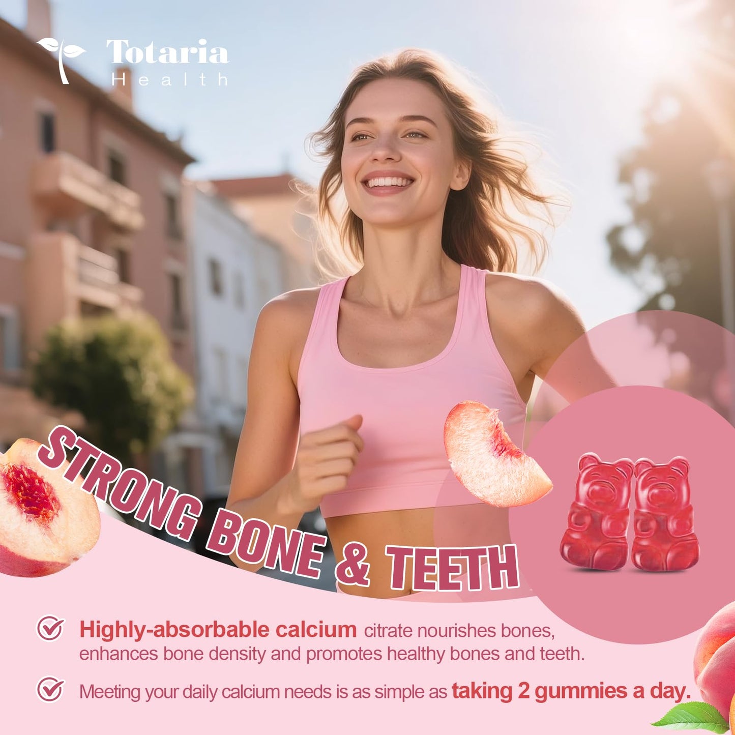 2 Pack Calcium Citrate Gummies 1200 mg – Peach Flavor, Vitamin D3 & K2