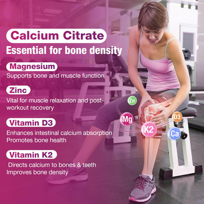 Calcium Citrate Gummies 1000mg - Vitamin D3 & K2 - Peach Flavor - 60 Gummies