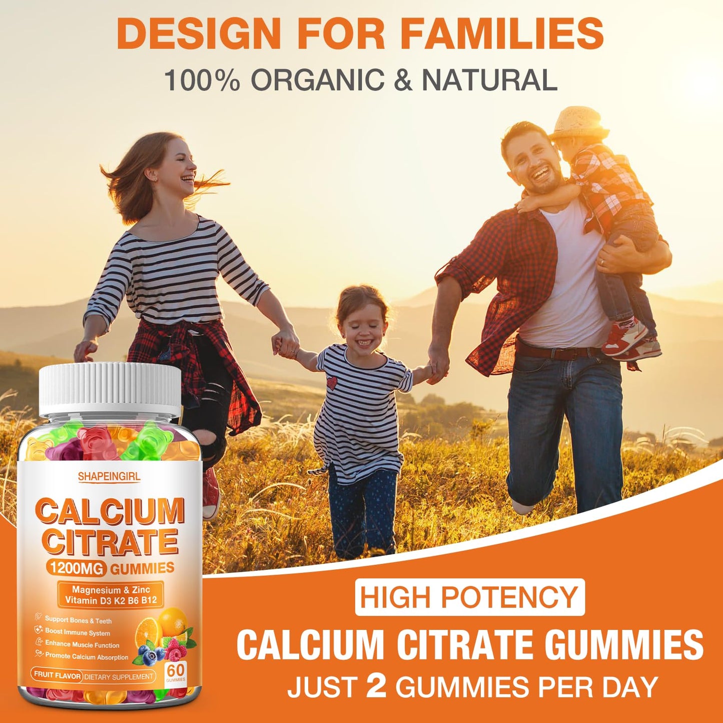 1200mg Calcium Citrate Gummies with Vitamin D3, K2, B6 & B12 – Bone, Muscle & Immune Support