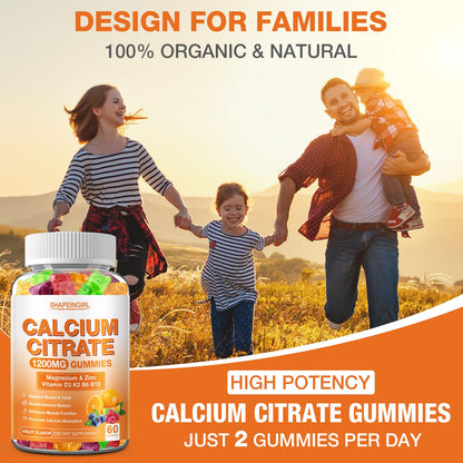 1200mg Calcium Citrate Gummies with Vitamin D3, K2, B6 & B12 – Bone, Muscle & Immune Support