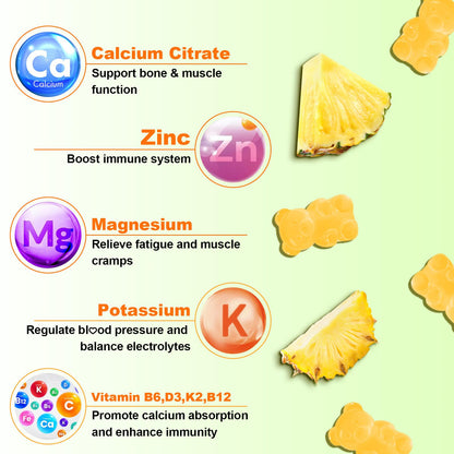 1200mg Calcium Citrate Gummies - Chewable Calcium Gummies for Bone, Muscle, Teeth, Immune Support, High Absorption Calcium Supplements for Women & Men Sugar Free Pineapple Flavor 120 Count