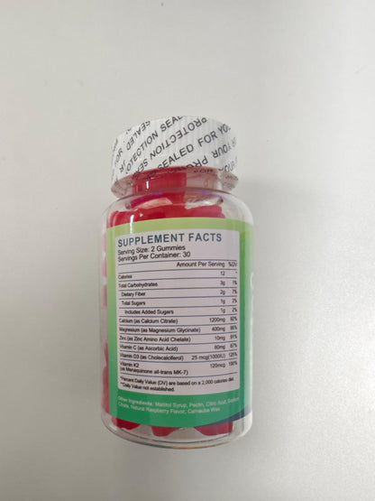 1200mg Calcium Citrate Gummies with Vitamin D3 & K2 – Bone, Muscle & Immune Support | Raspberry