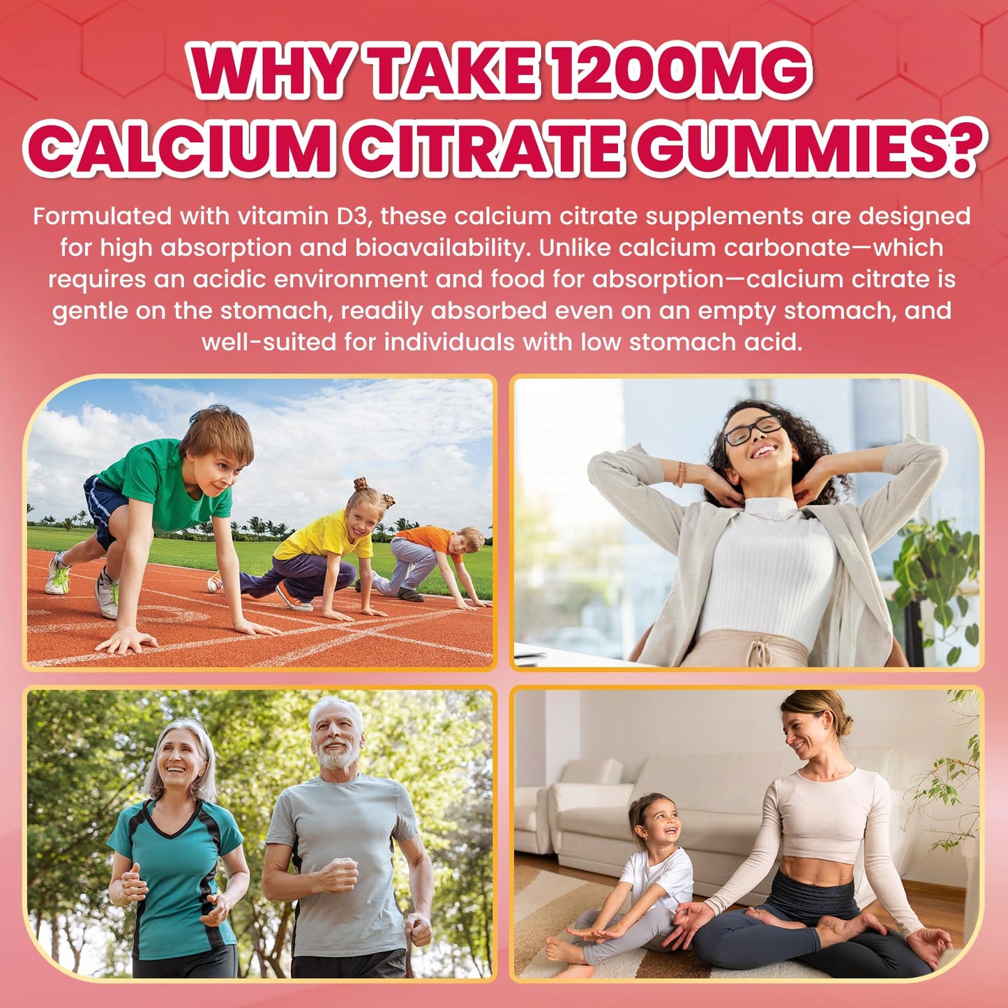 Calcium Citrate Gummies 1200mg with D3, K2 & Zinc – Strawberry (120 Count)