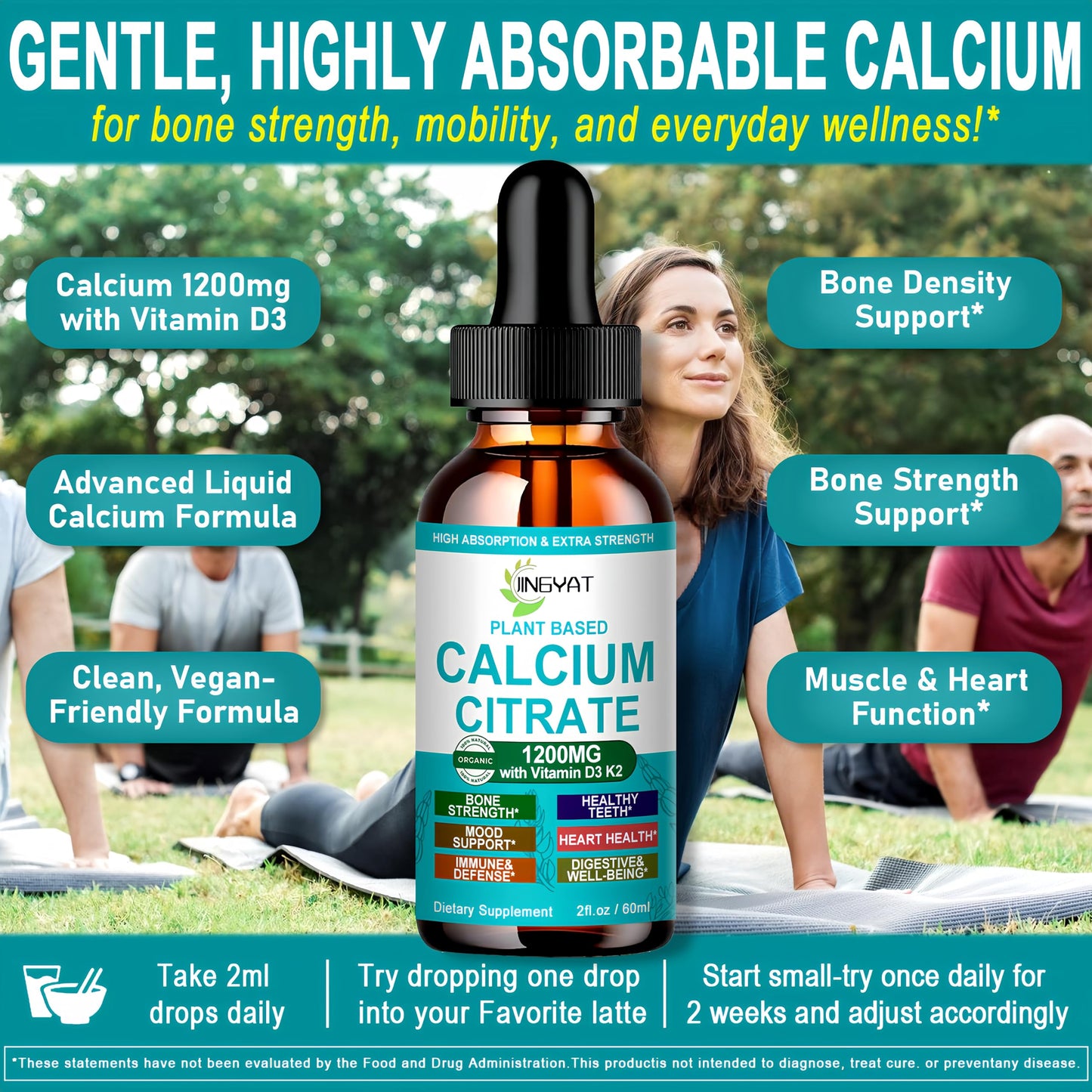 Calcium Supplements for Women – Liquid Drops 1200mg with Vitamin D3 & K2 | Bone & Teeth Support