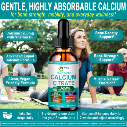 Calcium Supplements for Women – Liquid Drops 1200mg with Vitamin D3 & K2 | Bone & Teeth Support