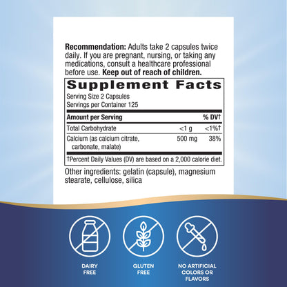 Nature's Way Calcium Citrate 500 mg - 2-Capsule Serving, 250 Capsules | Bone Health & Muscle Function