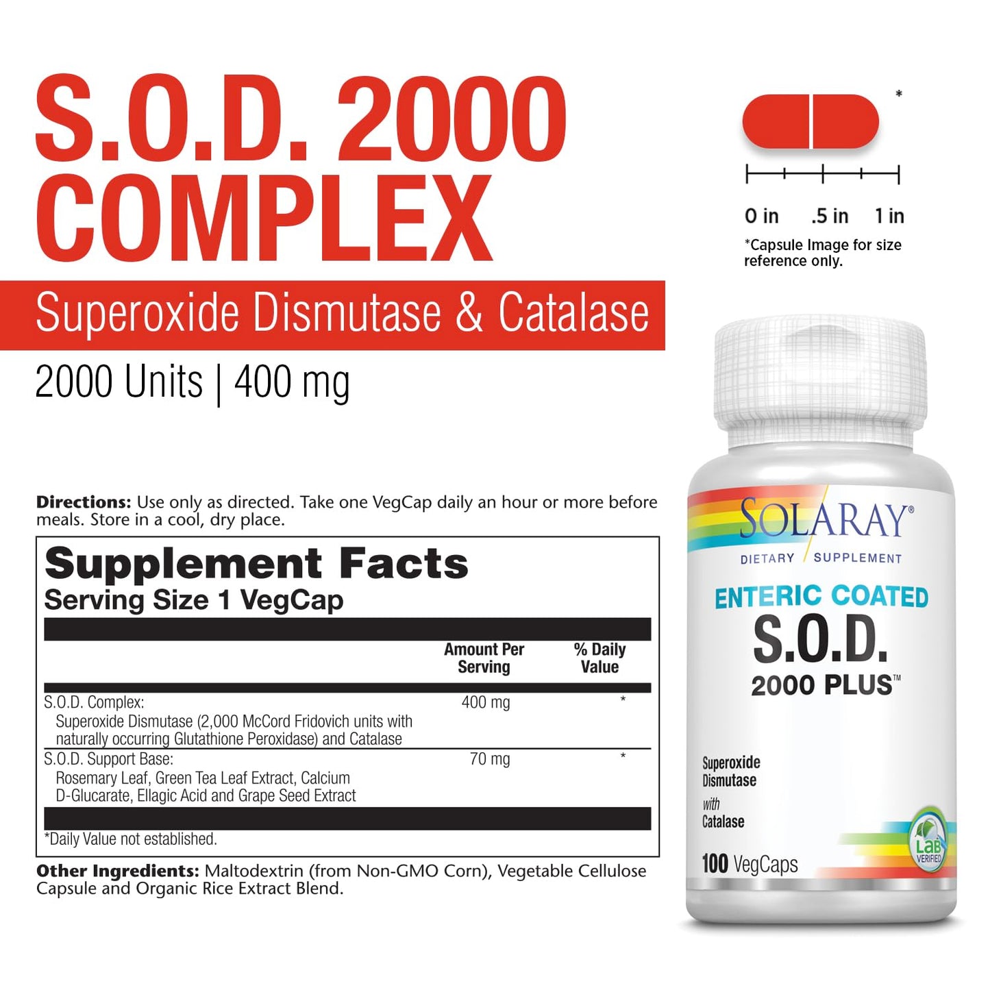 SOLARAY S.O.D. 2000 Plus – SOD & Catalase Antioxidant Supplement | 100 Servings, 60-Day Guarantee