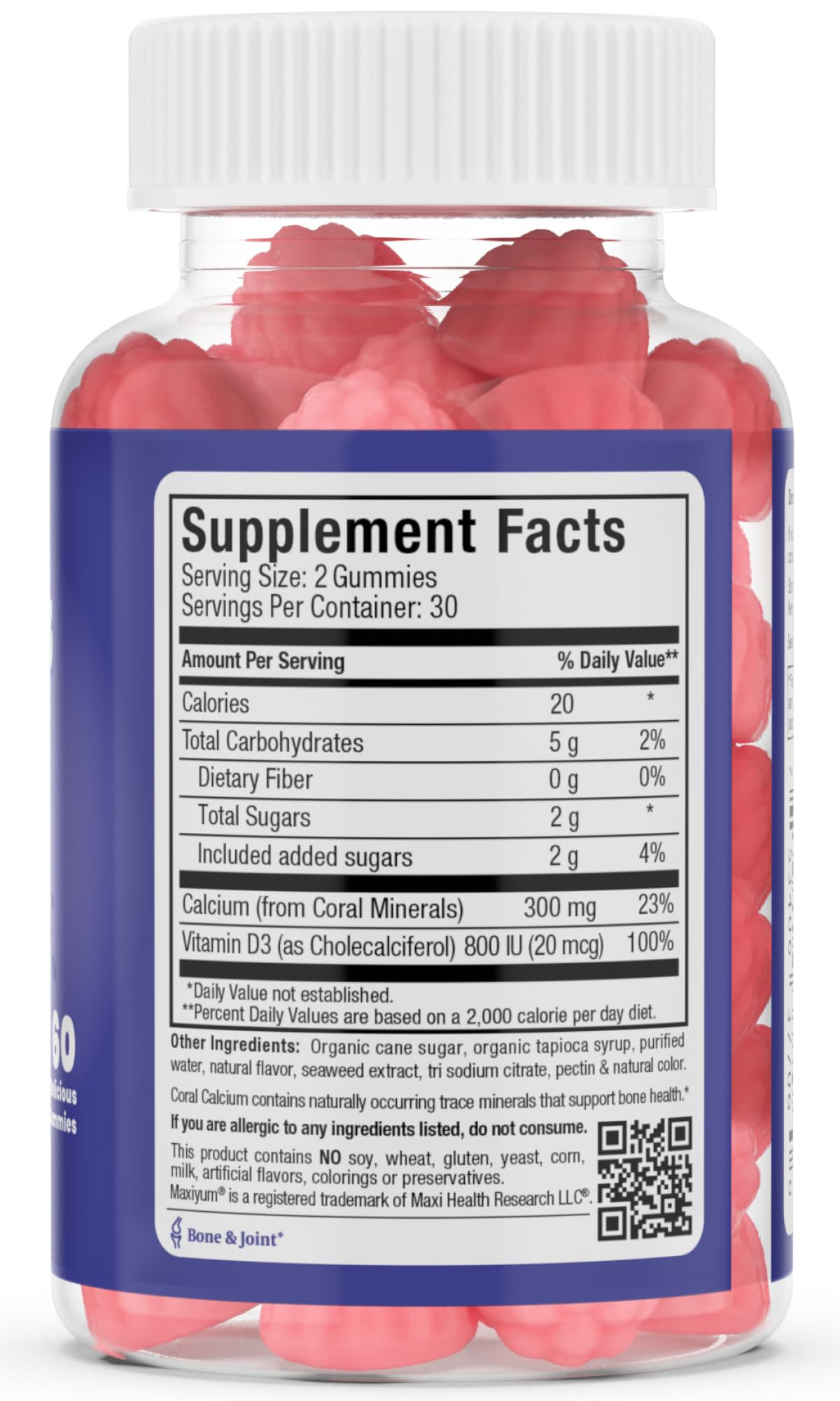 Calcium + D3 Gummy – Chewable Bone Support (Kosher) – 60 Count