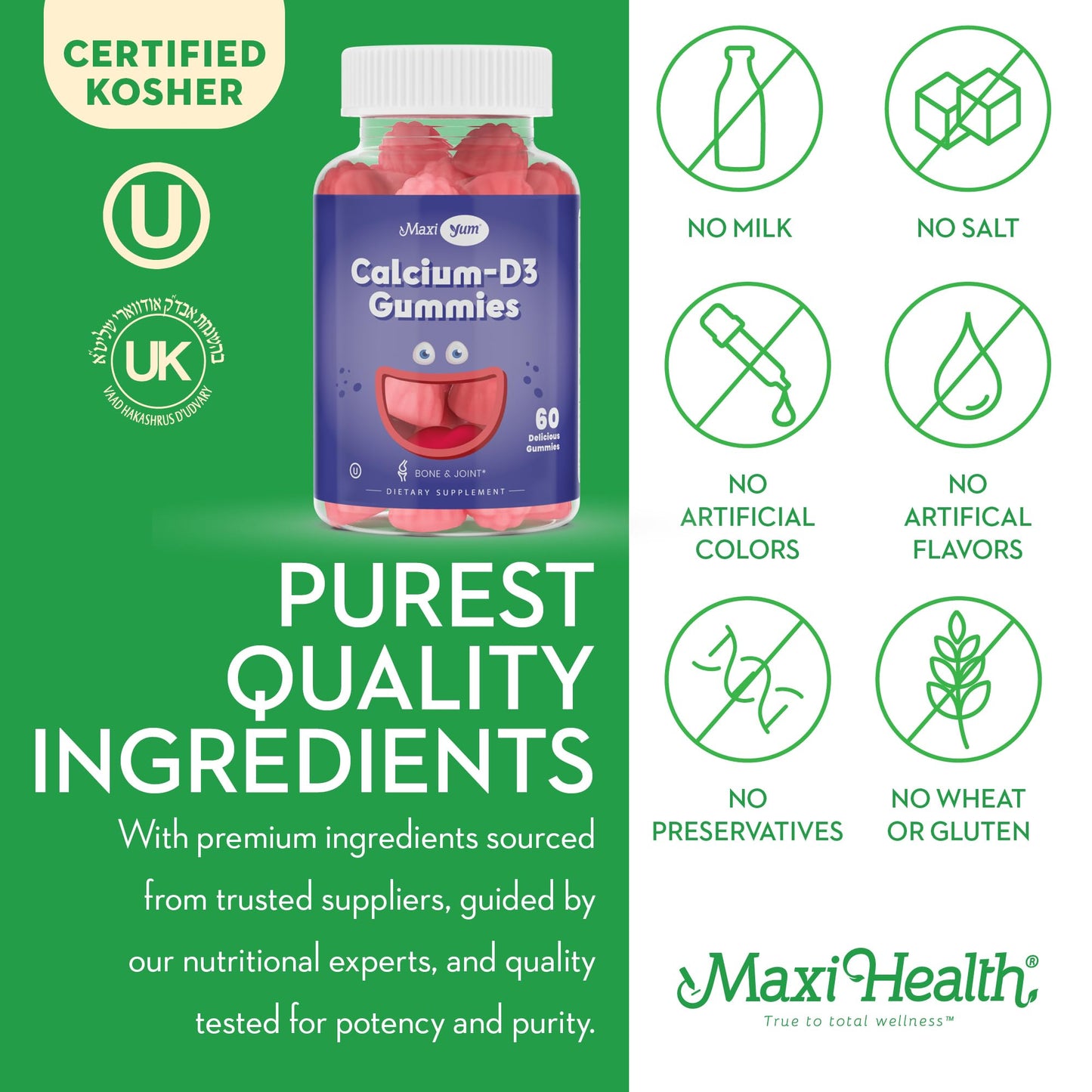Calcium + D3 Gummy – Chewable Bone Support (Kosher) – 60 Count