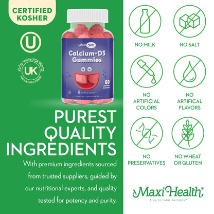 Calcium + D3 Gummy – Chewable Bone Support (Kosher) – 60 Count