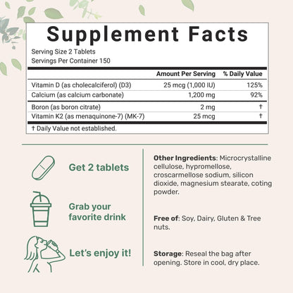 Micro Ingredients Calcium 1,200mg with D3 & K2 - 300 Tablets