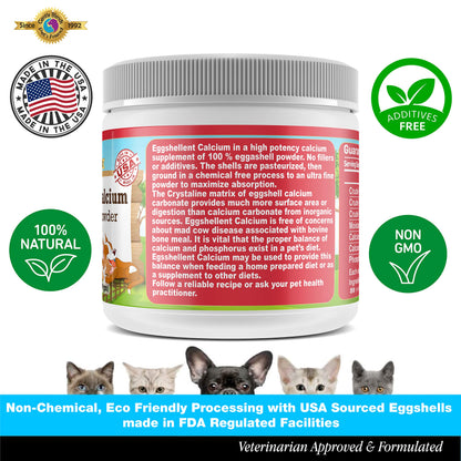 Calcium for Dogs and Cats - Eggshell Powder Supplement 6oz | Strong Hips & Joints