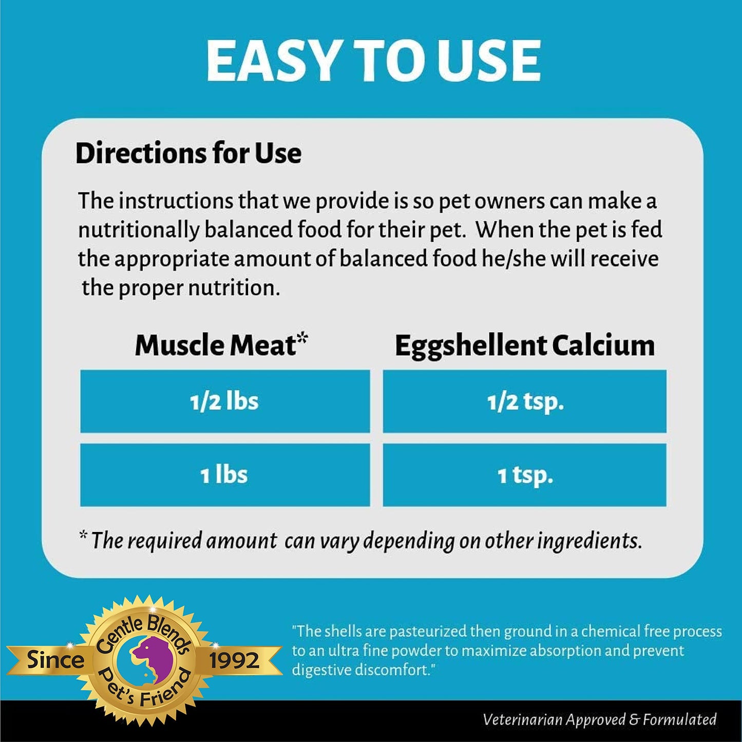 Calcium for Dogs and Cats - Eggshell Powder Supplement 6oz | Strong Hips & Joints