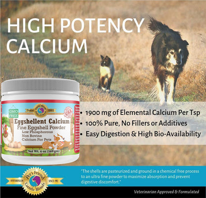 Calcium for Dogs and Cats - Eggshell Powder Supplement 6oz | Strong Hips & Joints