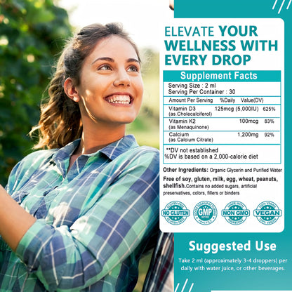 Calcium Supplements for Women – Liquid Drops 1200mg with Vitamin D3 & K2 | Bone & Teeth Support