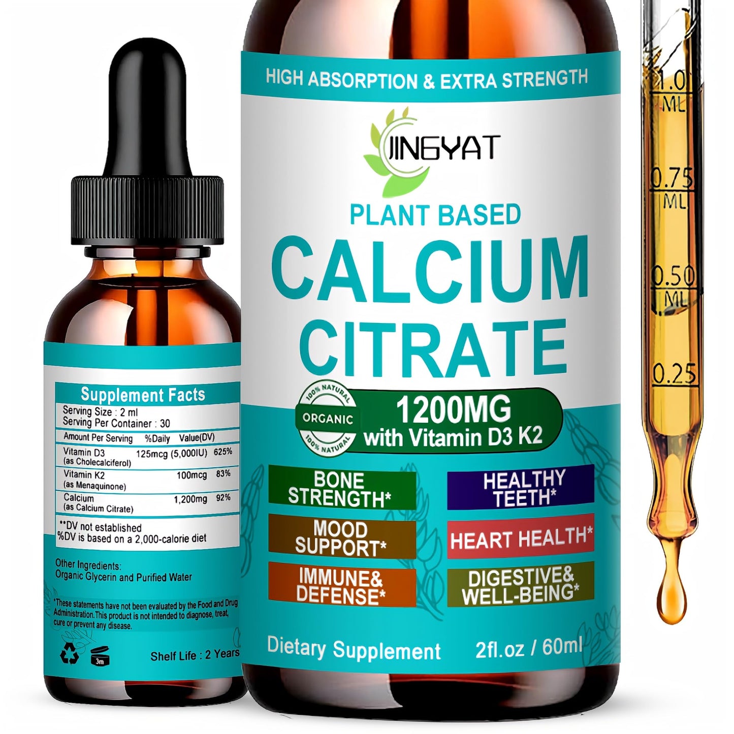Calcium Supplements for Women – Liquid Drops 1200mg with Vitamin D3 & K2 | Bone & Teeth Support
