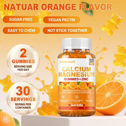 1200mg Calcium Gummies with Vitamin D3 – Sugar-Free, 60 Count | Magnesium, K2 & Zinc