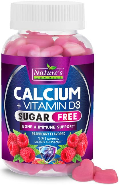 Calcium Gummies with Vitamin D3 (400 IU) - Sugar Free, 120 Count | Supports Immune Health & Bones