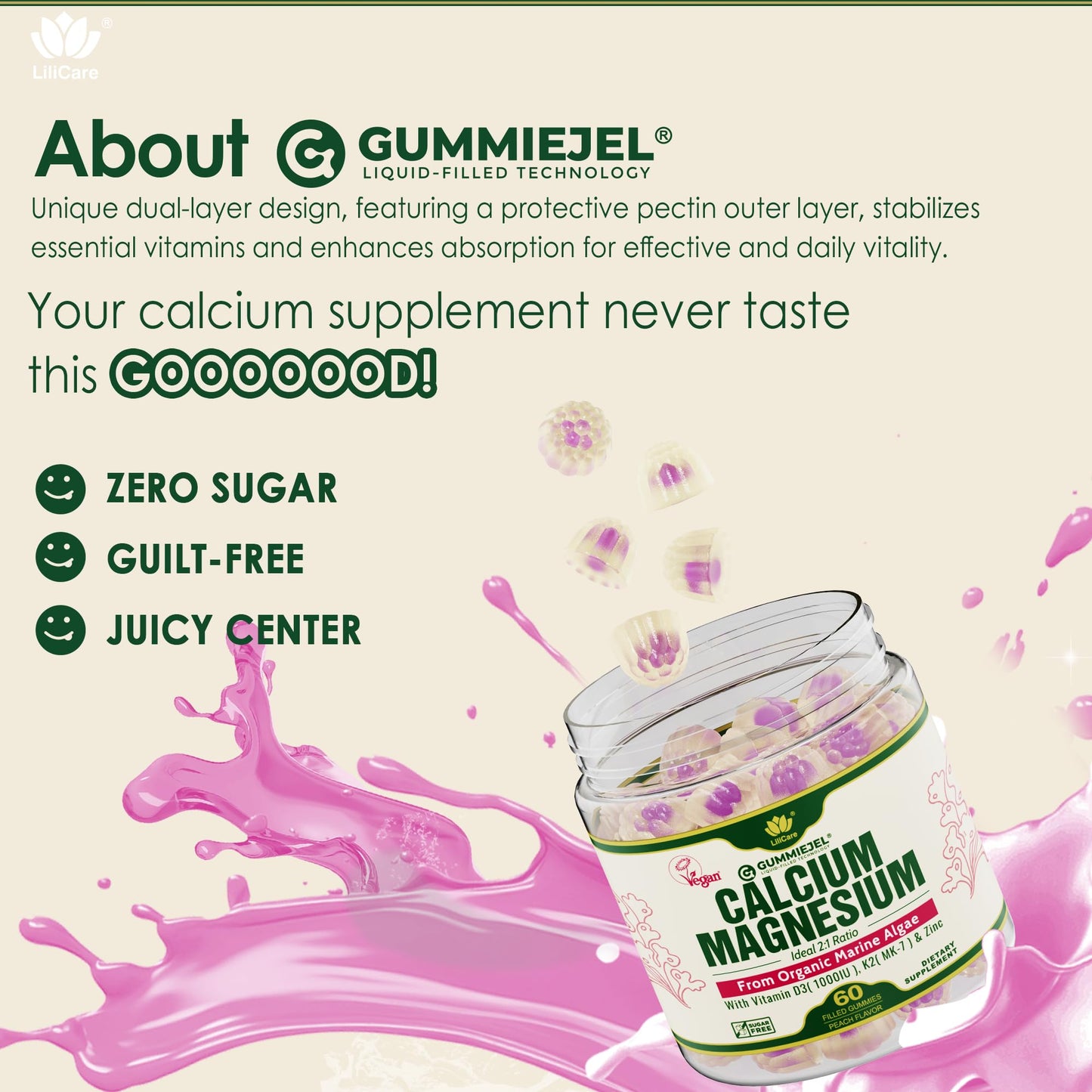 Plant Based Calcium Gummies 600mg | D3 K2 | Magnesium & Zinc | Sugar Free | Vegan