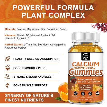 1200mg Calcium Gummies with D3, K2, B12 & B6 – Plant Calcium Magnesium | 2-Pack