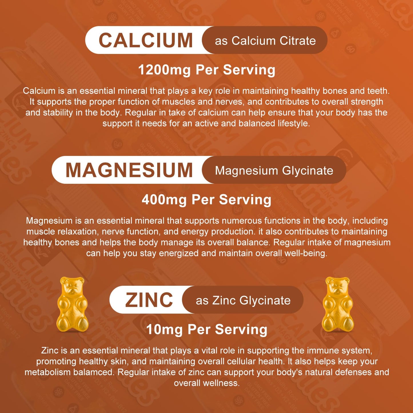 1200mg Calcium Gummies with D3, K2, B12 & B6 – Plant Calcium Magnesium | 2-Pack