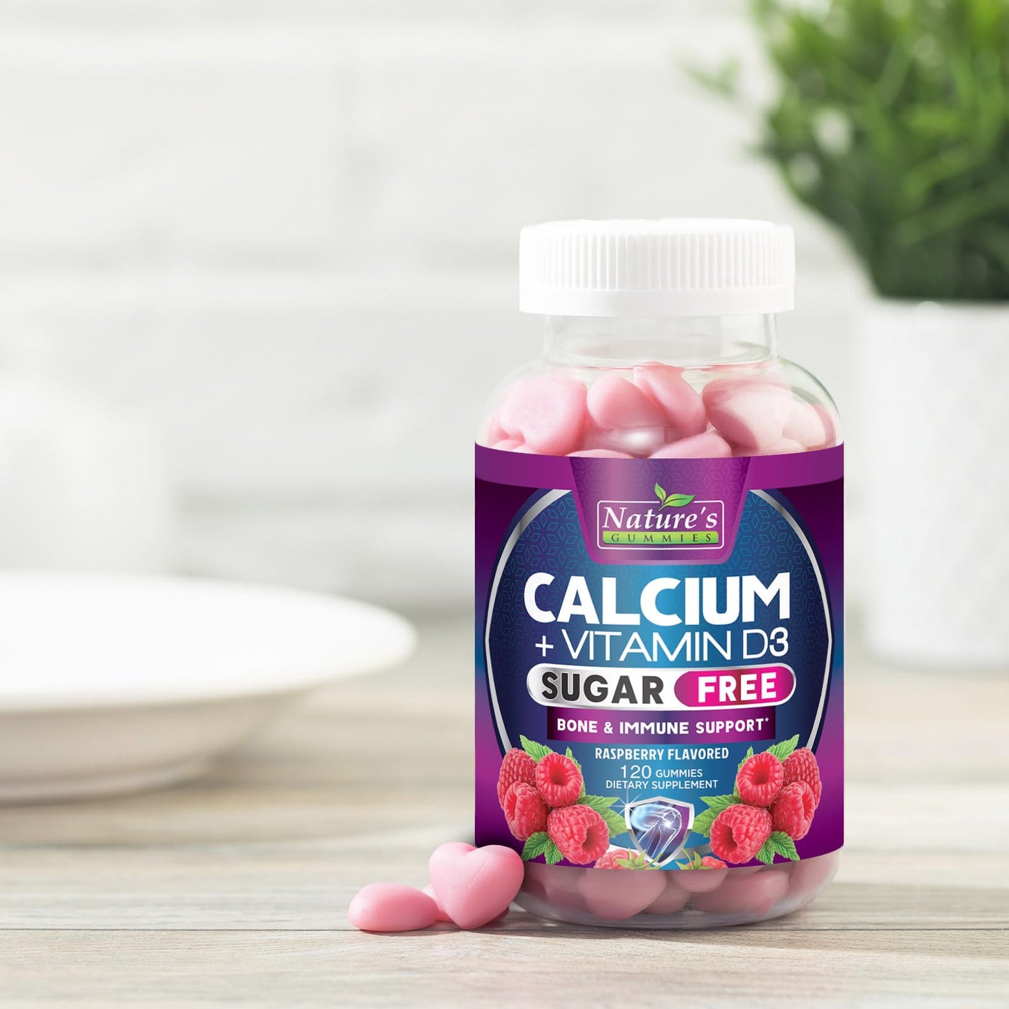 Calcium Gummies with Vitamin D3 (400 IU) - Sugar Free, 120 Count | Supports Immune Health & Bones