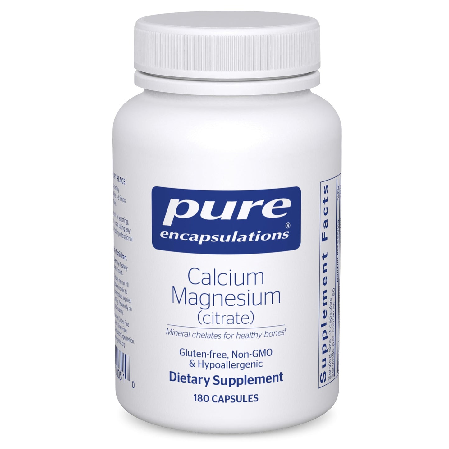 Calcium Magnesium Citrate (240 g) - Pure Encapsulations - Vegan, Non-GMO - 180 Capsules | Bone Health