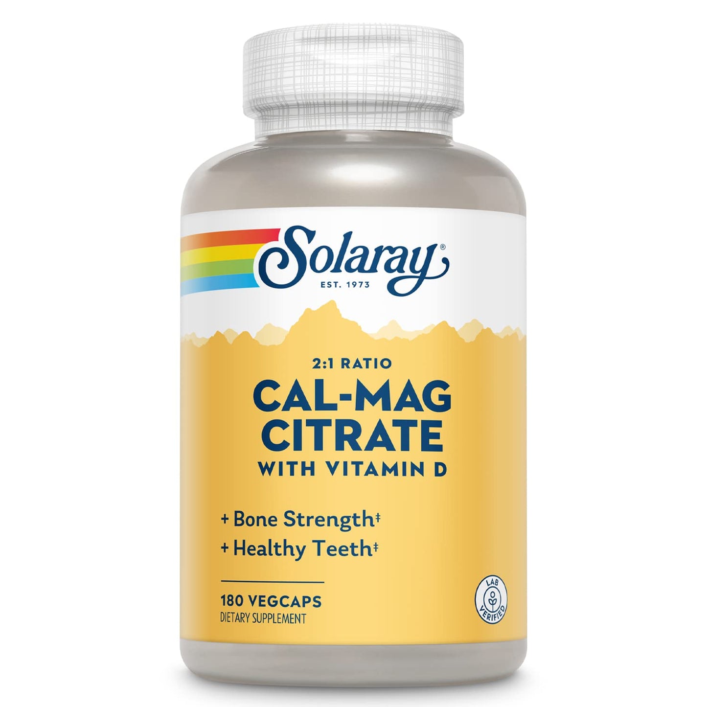 SOLARAY Calcium & Magnesium Citrate 2:1 Ratio with Vitamin D-3 - High Absorption, 180 Capsules