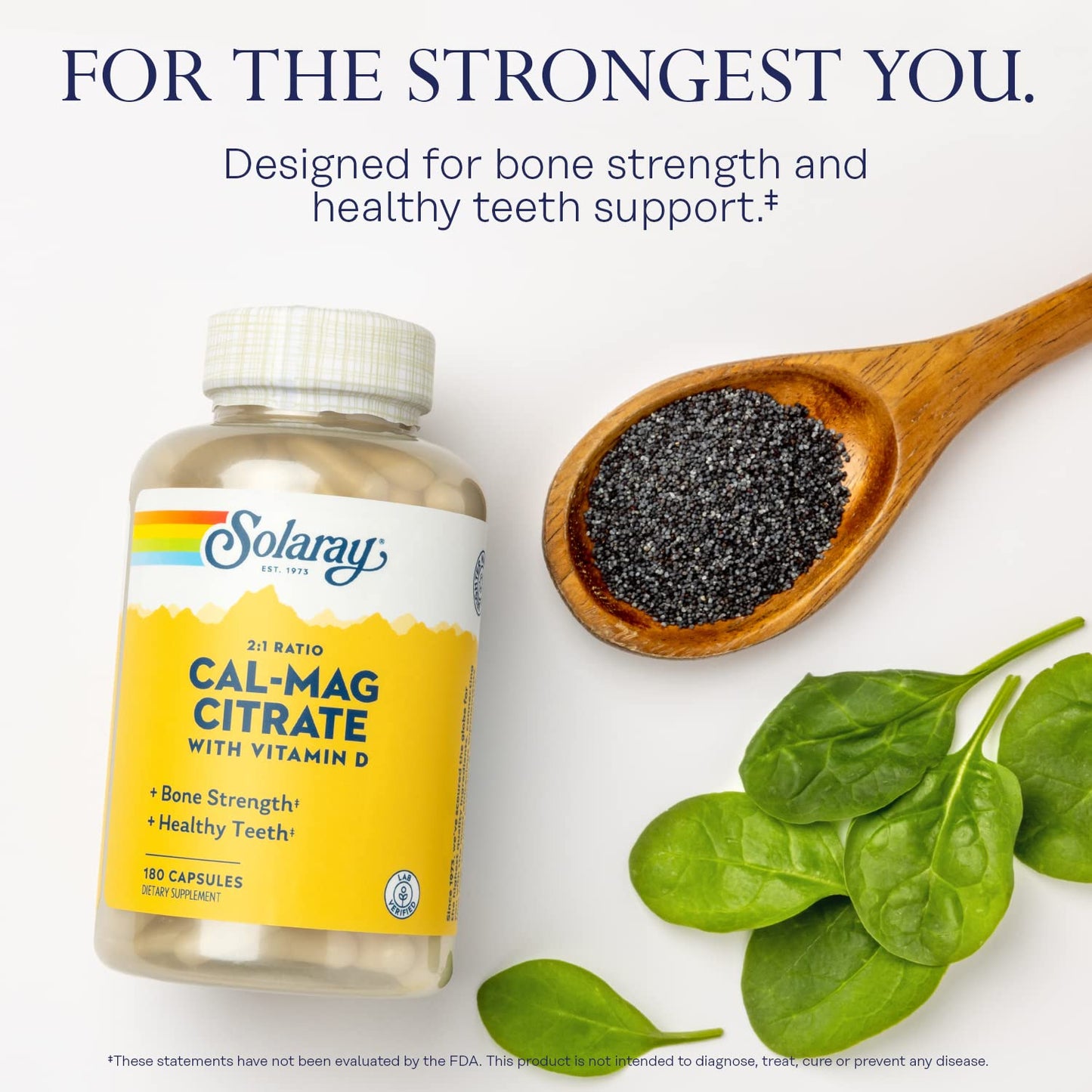 SOLARAY Calcium & Magnesium Citrate 2:1 Ratio with Vitamin D-3 - High Absorption, 180 Capsules