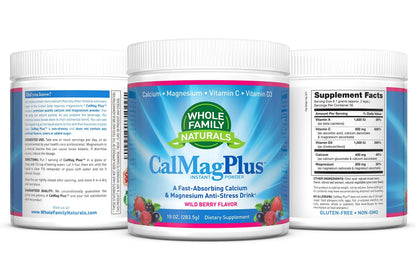 Calcium Magnesium Powder Supplement – CalMag Plus with Vitamin C & D3 – Gluten Free, Non-GMO, Wild Berry