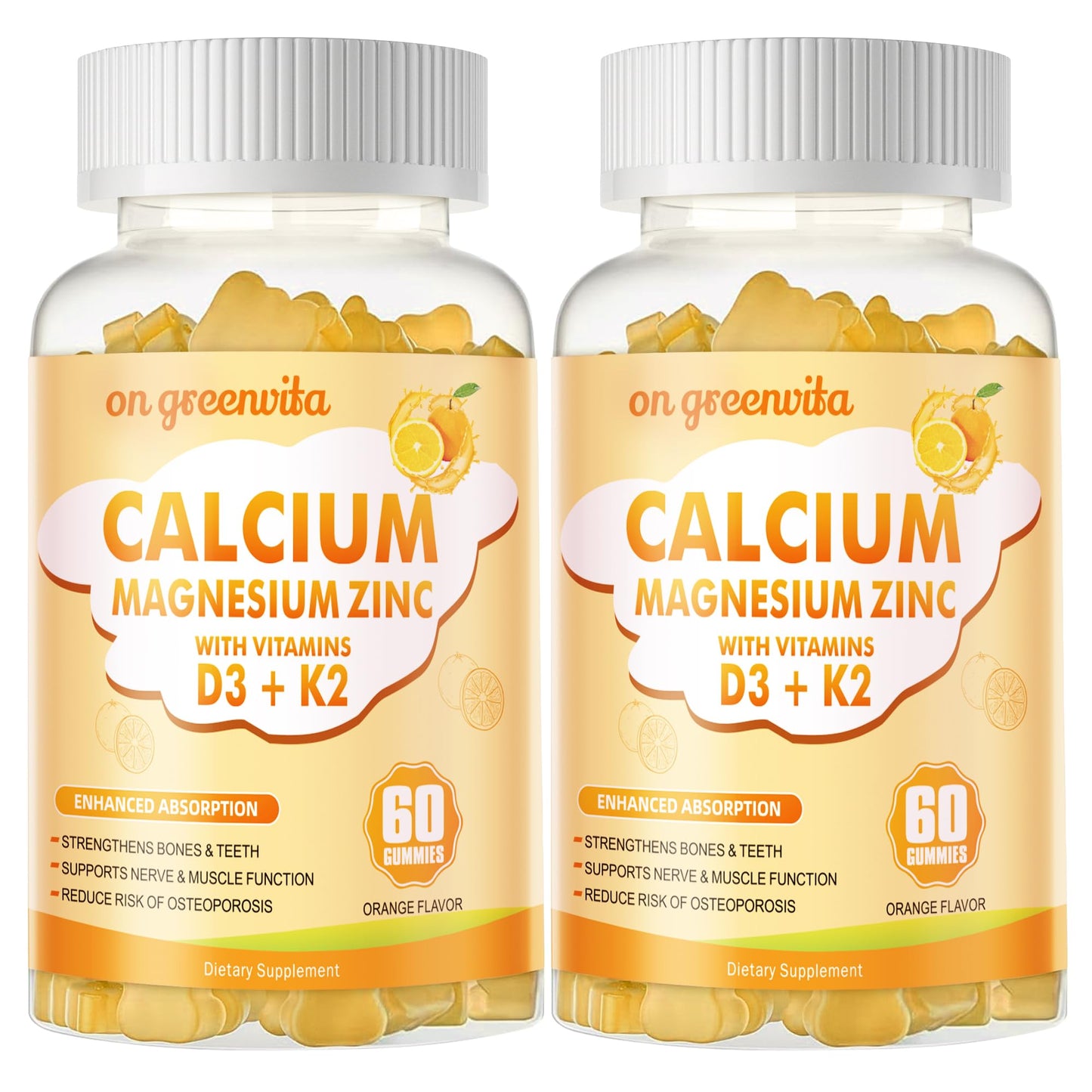 Calcium Magnesium Zinc Gummies with Vitamin D3 & K2 - High Potency, Enhanced Absorption - 120 Orange Gummies
