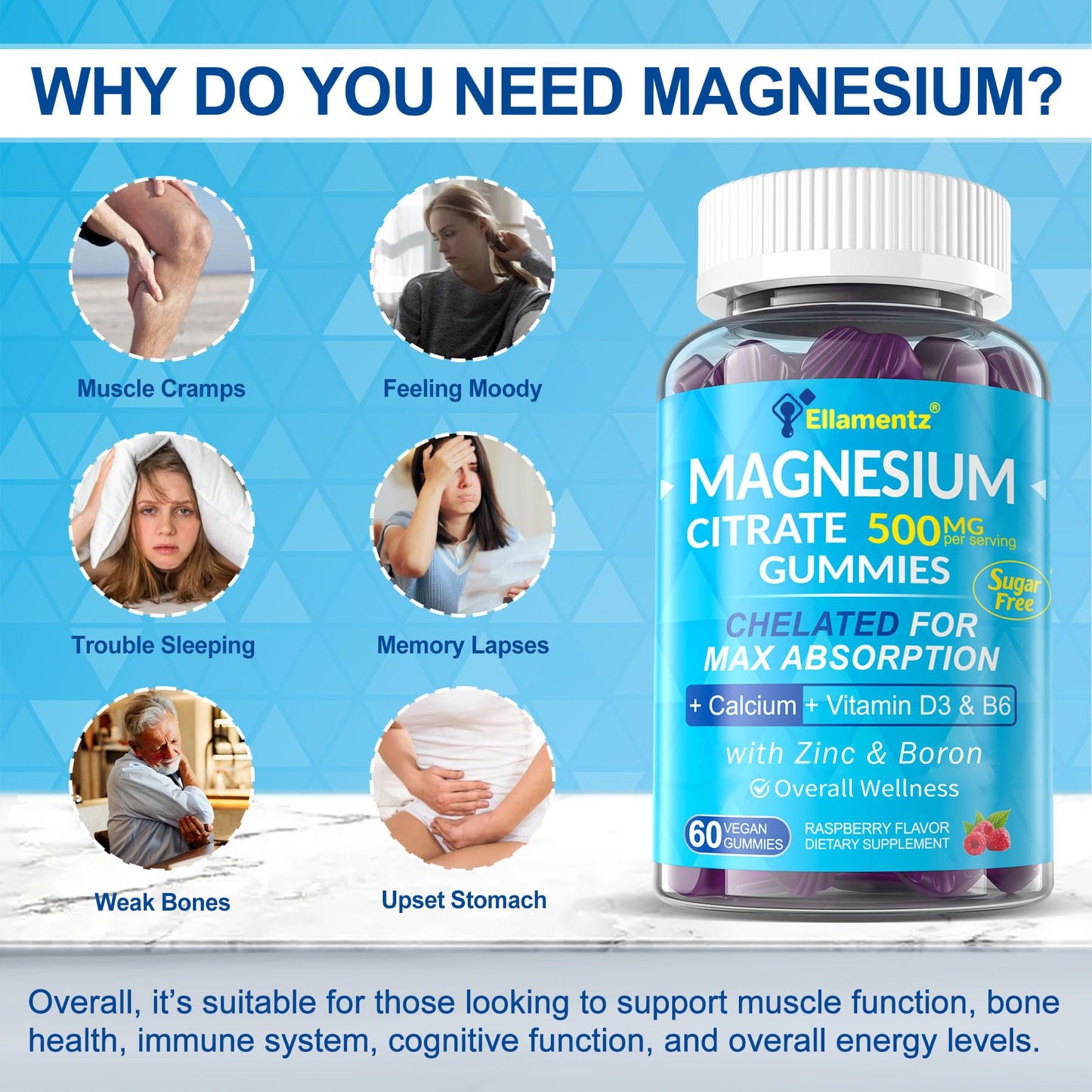 Magnesium Citrate Gummies 500mg – Sugar Free for Women & Men | Mood & Sleep Support