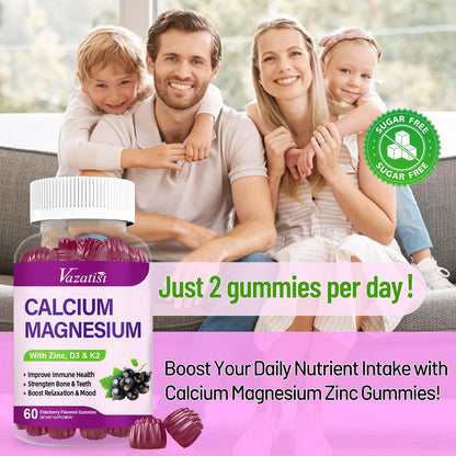 Calcium Magnesium Zinc Gummies with Vitamin D3 & K2 – High Absorption, Vegan Elderberry 120 Gummies