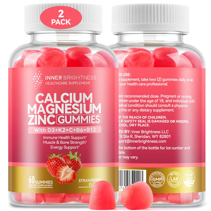 2-Pack Calcium Magnesium Zinc Gummies with D3, K2, B12 & B6 – Bone & Immune Support