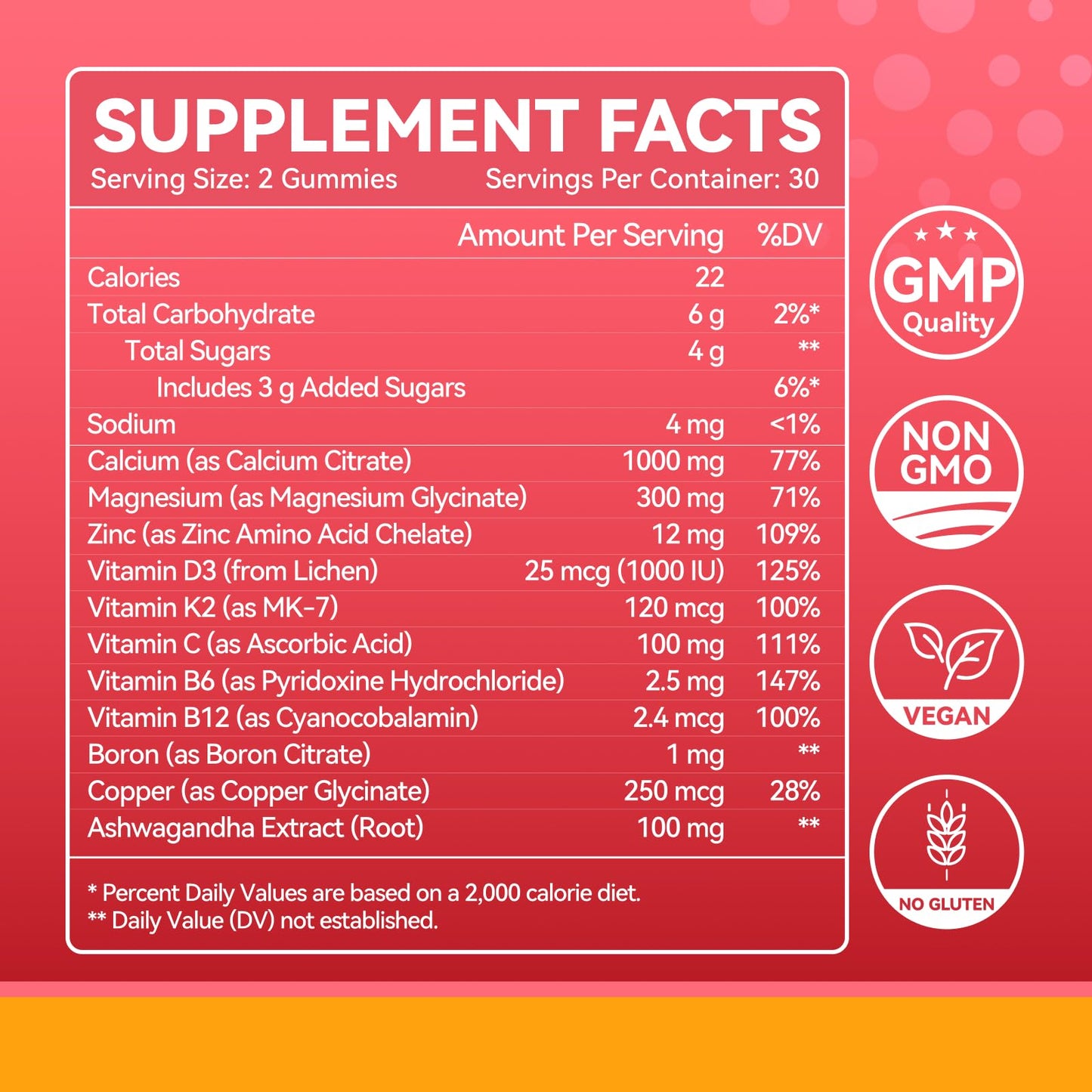 2-Pack Calcium Magnesium Zinc Gummies with D3, K2, B12 & B6 – Bone & Immune Support
