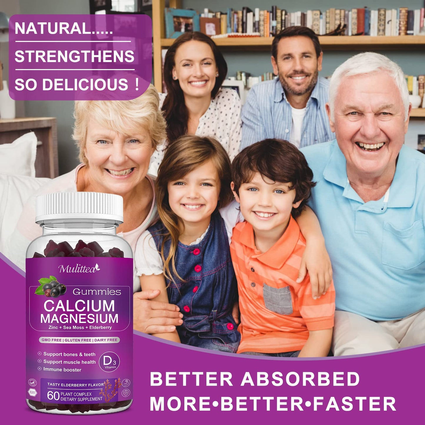 Calcium Magnesium Zinc Gummies with 200mg Magnesium Glycinate – Potassium, D3 & Sea Moss