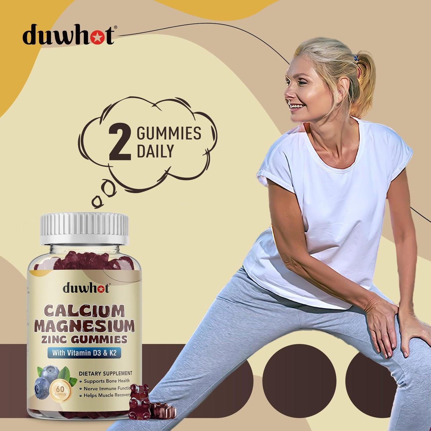 Calcium Magnesium Zinc Gummies for Women - 1000 mg, D3 & K2, 60 Ct