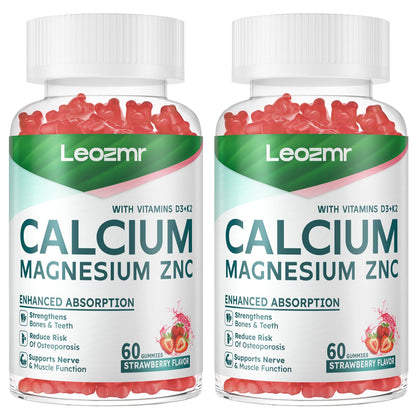 Calcium Magnesium Zinc Gummies with Vitamin D3 & K2 - High Potency, Enhanced Absorption - 120 Strawberry Gummies