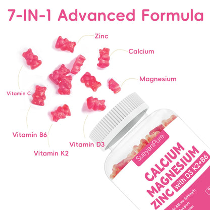 Sugar Free Calcium Magnesium Zinc Gummies with Vitamin D3 C B6 K2 – 600mg Calcium, 300mg Magnesium (60 Count)