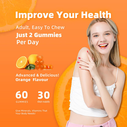 Calcium Magnesium Zinc Gummies with Vitamin D3 & K2 – High Potency Orange 60 Gummies