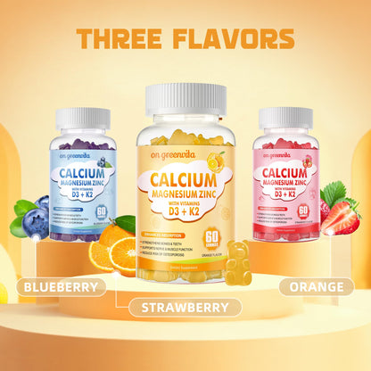 Calcium Magnesium Zinc Gummies with Vitamin D3 & K2 - High Potency, Enhanced Absorption - 120 Orange Gummies