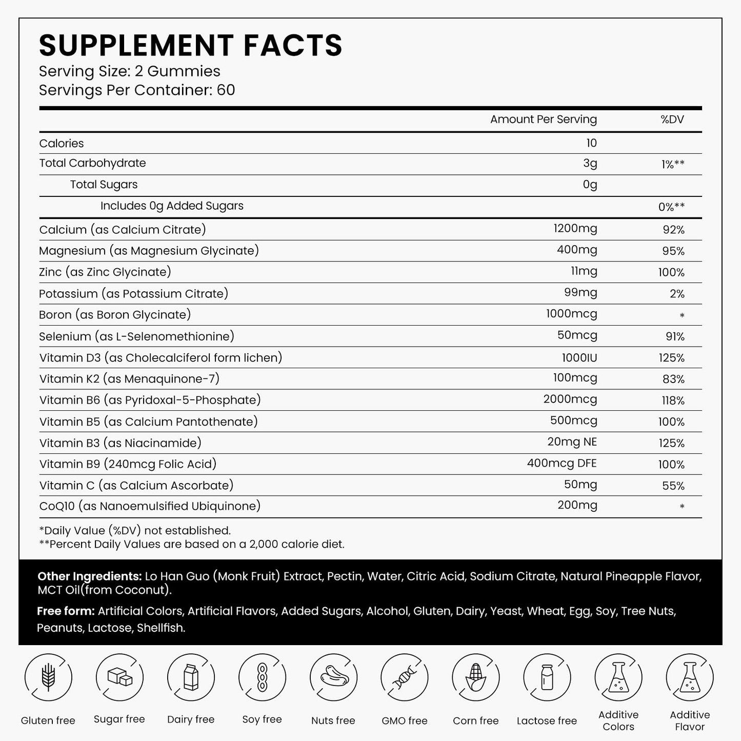 Calcium Magnesium Zinc Gummies for Adults | Calcium Citrate 1200 mg, Vitamin D3 & K2 | Vegan, Sugar-Free