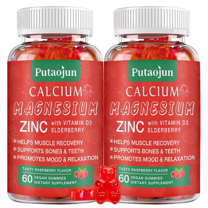 Calcium Magnesium Zinc Gummies with Vitamin D3 – Sugar Free, Vegan Raspberry 2 Pack