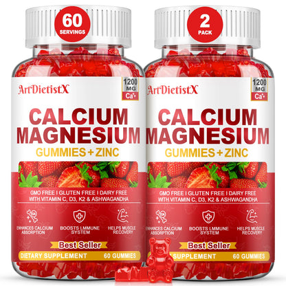 Calcium Magnesium Zinc Gummies with Vitamin D3 – 1200mg Calcium Citrate for Adults