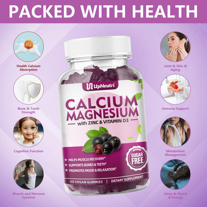 Calcium Magnesium Zinc with Vitamin D3 Gummies - Sugar Free, High Absorption - Elderberry (60 Gummies)