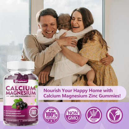 Calcium Magnesium Zinc with Vitamin D3 Gummies - Sugar Free, High Absorption - Elderberry (60 Gummies)