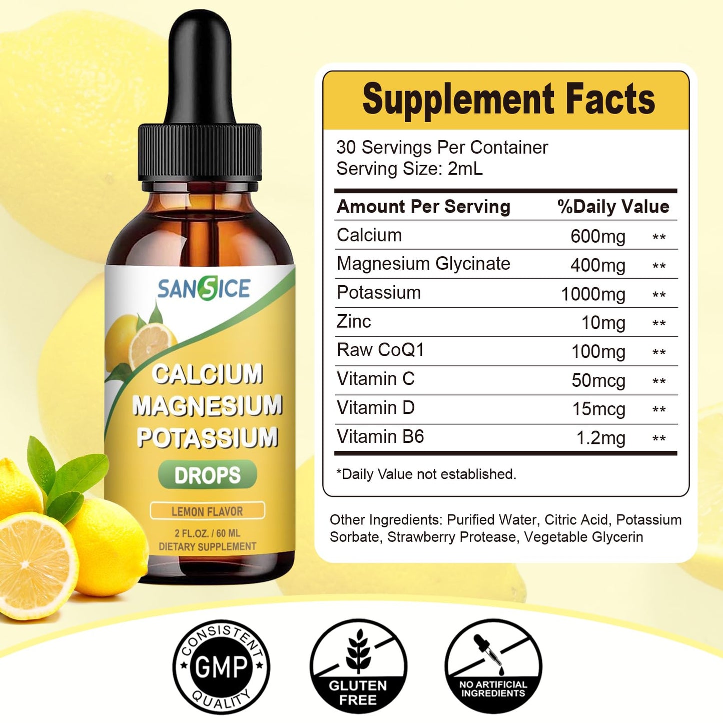 Calcium Potassium Magnesium Liquid Drops – High-Absorption Magnesium Glycinate – 2 Pack