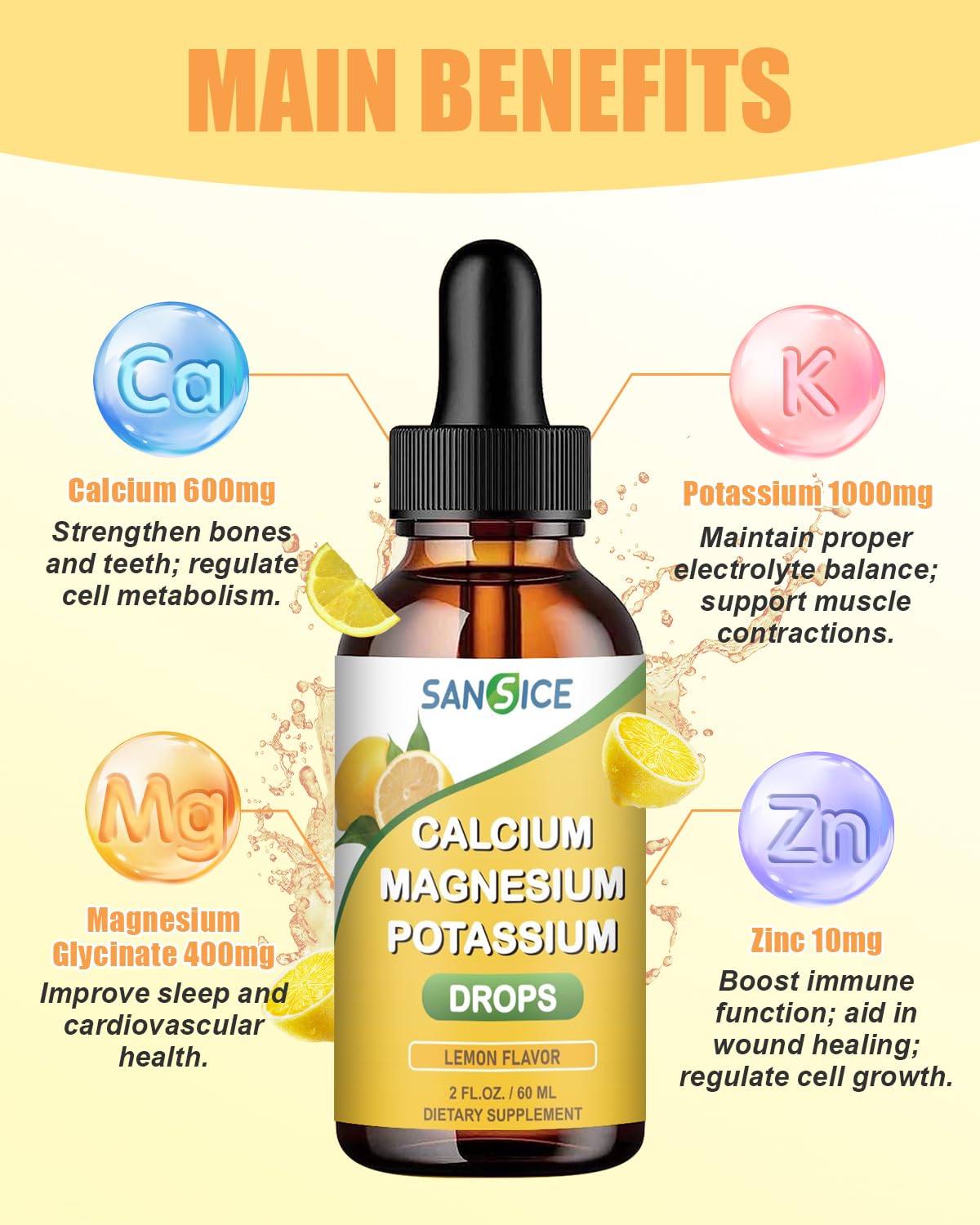 Calcium Potassium Magnesium Liquid Drops – High-Absorption Magnesium Glycinate – 2 Pack