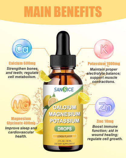 Calcium Potassium Magnesium Liquid Drops – High-Absorption Magnesium Glycinate – 2 Pack